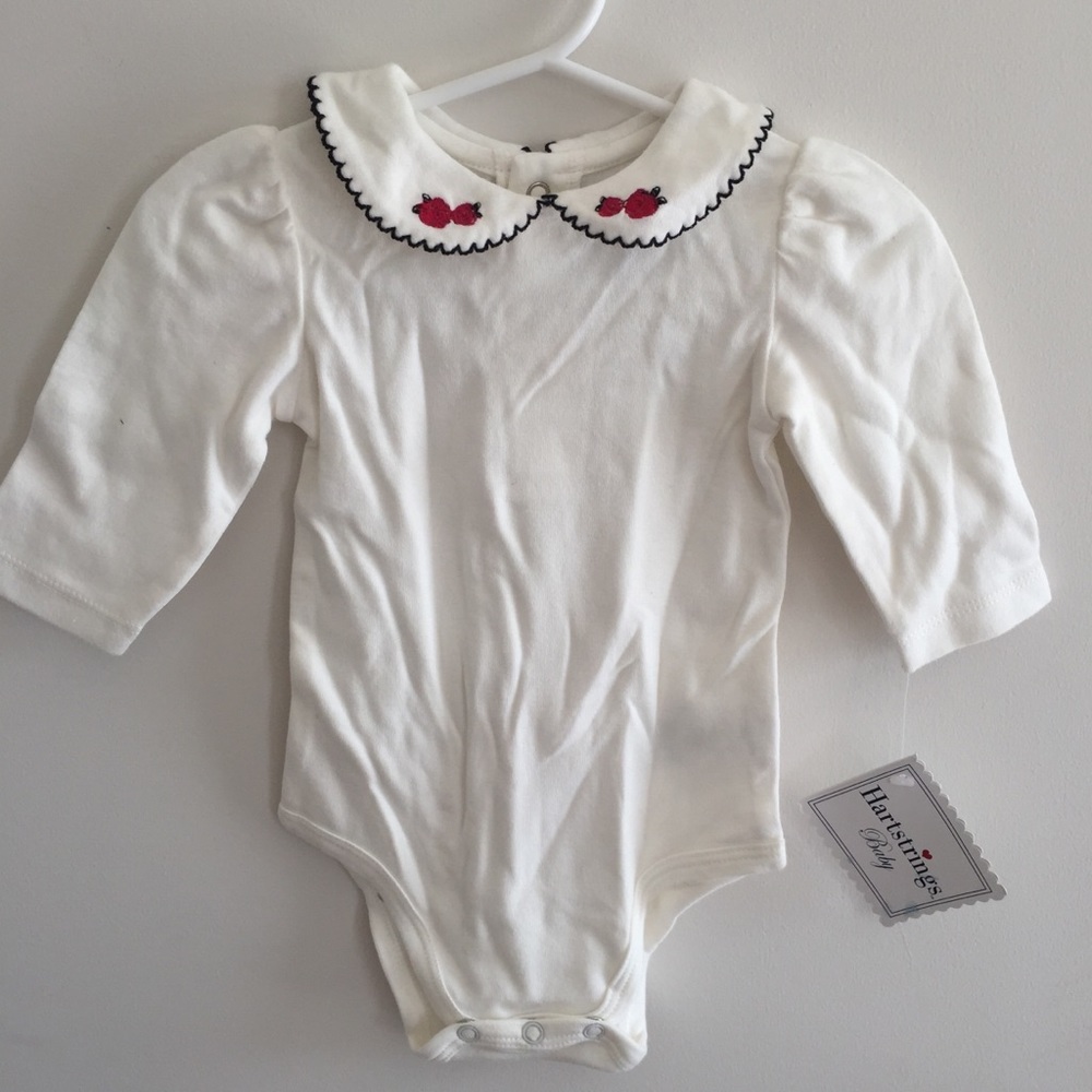 NWT HARTSTRINGS WHITE ONESIE WITH ROSE DETAIL